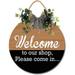 Eveokoki 12 Welcome Our Shop Door Sign Plaque Welcome Wall Hanging Signs Front Door Decor Home Decorative Door Sign Wooden Plaque Hanger for Bedroom Porch Yard Decoration