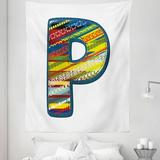 Letter P Tapestry P Letter Alphabet Boho Style Calligraphy Vibrant Theme Fabric Wall Hanging Decor for Bedroom Living Room Dorm 5 Sizes Night Blue Yellow Red by Ambesonne