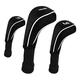 3Pcs Golf Club Head Covers Driver Woods Headcover High Quality Golf Accessories Long Neck with Tags - Black