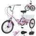 MOPHOTO Folding Tricycle 7-Speed Adult Tricycle 24 inch Foldable 3-Wheels Cruiser Bike Carbon Steel Frame Pink for Men & Women