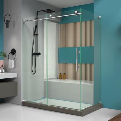 Dreamline DreamLine Enigma-X 34 1/2 inch D x 60 3/8 inch W x 76 inch H Frameless Sliding Shower Enclosure in Polished Stainless Steel and Clear Glass SHEN-6134600-08