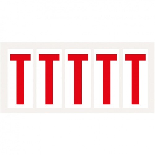 Aufkleber I Buchstabe T, weiß/rot, Folie, Schrifthöhe 75mm, 38x88mm, 100 Stück/Packung Image