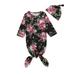 Sunisery Newborn Baby Girls Boys Sleeping Bag Knitted Long Sleeve Floral Romper Headband Clothes 2PCS