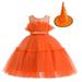 ZMHEGW Baby Girls Summer Dress Kids Pumpkin Pageant Dress Party Child Gown Princess Tulle Dress Hat Set Girl Clothes 4-5 Years