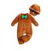 xingqing 0-24M Christmas Newborn Baby Boy Girl Gingerbread Man Rompers Long Sleeve Footed Onesie Jumpsuit Cute Hat for Cosplay Brown 18-24 Months