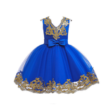 FYMNSI Flower Girl Dress Kids Baby V-neck Sequin Bowknot Sleeveless A-line Short Tutu Princess Wedding Bridesmaid Birthday Party Pageant Evening Dress Formal Occasion Clothes 2-3 Years Royal Blue