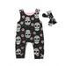 wybzd Halloween Newborn Skull Floral Baby Girls Romper Sleeveless Jumpsuit Headband Outfits Summer Holiday Clothes Black 12-18 Months