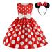 Toddler Baby Girls Polka Dots Princess Tutu Dress Halloween Christmas Birthday Party Dress up with Mouse Ears Headband 2PCS Set Child Fancy Dress Outfit for Kids Cosplay 6-7 Years Red