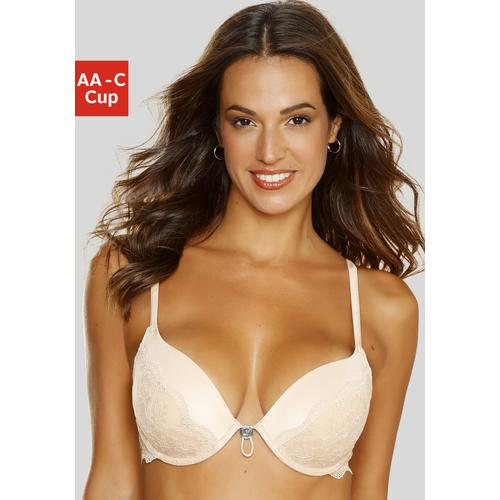 Push-up-BH LASCANA Gr. 80, Cup C, braun (toffee) Damen BHs BH Hochzeitsdessous Hochzeitswäsche Push-up-BH Spitzenwäsche Bügel-BH Schalen-BH Spitzen-BH Dirndl-BH Trachtenwäsche mit verstellbarer vorderer Mitte, Dessous