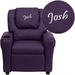 Personalized Purple Vinyl Kids Recliner with Cup Holder and Headrest [DG-ULT-KID-PUR-TXTEMB-GG] - Flash Furniture DG-ULT-KID-PUR-TXTEMB-GG