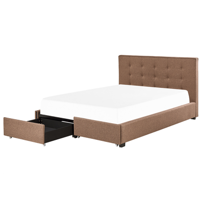Polsterbett Braun Leinenoptik 180 x 200 cm mit Bettkasten Stauraum Modern Elegant Glamourös Gepolstertes Bett für Schlaf
