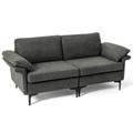 Costway Modern Fabric Loveseat Sofa for with Metal Legs and Armrest Pillows-Gray