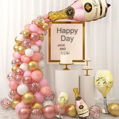 Kit d'arche de guirxiété de ballons en latex or rose bouteille de champagne verre à vin ballon