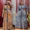 MD-Robe africaine imprimée léopard pour femmes Dashiki Maxi mode musulmane Abaya grande taille