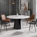 59" Round Slate Dining Table, White Marble Top with Black Metal Pedestal