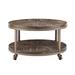 HomeRoots 32" Brown Rustic and Distressed Round Two Tier Rolling Coffee Table - 17.5" H x 32" W x 32" D