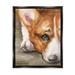 Stupell Industries Pleasant Corgi Puppy Dog Gazing Lying Down Painting Jet Black Floating Framed Canvas Print Wall Art Design by George Dyachenko