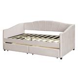 Upholstered Daybed Twin Size with Two Drawers and Wood Slat Suppot