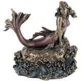 6.25 Inch Mermaid Laying on Rock Decorative Trinket Box Bronze Color