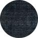 Ahgly Company Indoor Round Abstract Dark Blue Grey Blue Abstract Area Rugs 5 Round