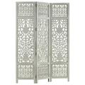 Suzicca Hand Carved 3-Panel Room Divider Gray 47.2 x65 Solid Mango Wood