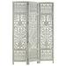 Suzicca Hand Carved 3-Panel Room Divider Gray 47.2 x65 Solid Mango Wood