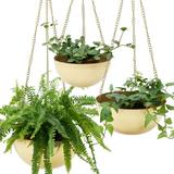 Set 3 Hanging Planter for Outdoor & Indoor Plants Gold Iron Pot Large Flower Hanger for Patio Window Garden Balcony and Terrace Modern Hang Basket with Chain Boho Chic Metal Holder