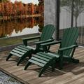 WestinTrends Malibu Outdoor Lounge Chair Set 4-Pieces Adirondack Chair Set of 2 with Ottoman All Weather Poly Lumber Patio Lawn Folding Chair for Outside Pool Beach Dark Green