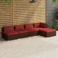 Anself 5 Piece Patio Lounge Set with Cushions Corner Sofa 3 Middle Sofas and Footrest Conversation Set Poly Rattan Brown Outdoor Sectional Sofa Set for Garden Balcony Deck