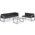 Anself 3 Piece Patio Lounge Set with Cushions Aluminium Black 2-Seater Sofa with 3-Seater Sofa and Coffee Table Outdoor Conversation Set for Garden Lawn Courtyard Balcony