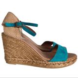 Anthropologie Shoes | Anthropologie Gaimo Espadrilles Handmade Turquoise Suede Wedge Sandals 38 | Color: Blue/Tan | Size: 7.5