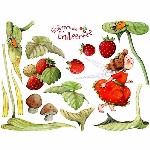 Wandtattoo Erdbeerinchen Erdbeerfee - Blätter und Erdbeeren grün