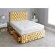 Crushed Velvet Chesterfield Divan Bed Set with Memory Sprung Mattress and Matching Footboard (Gold, 5FT - 2 Drawers Foot End)