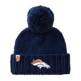 Women's Sh*t That I Knit Navy Denver Broncos Hand-Knit Brimmed Merino Wool Beanie with Yarn Pom