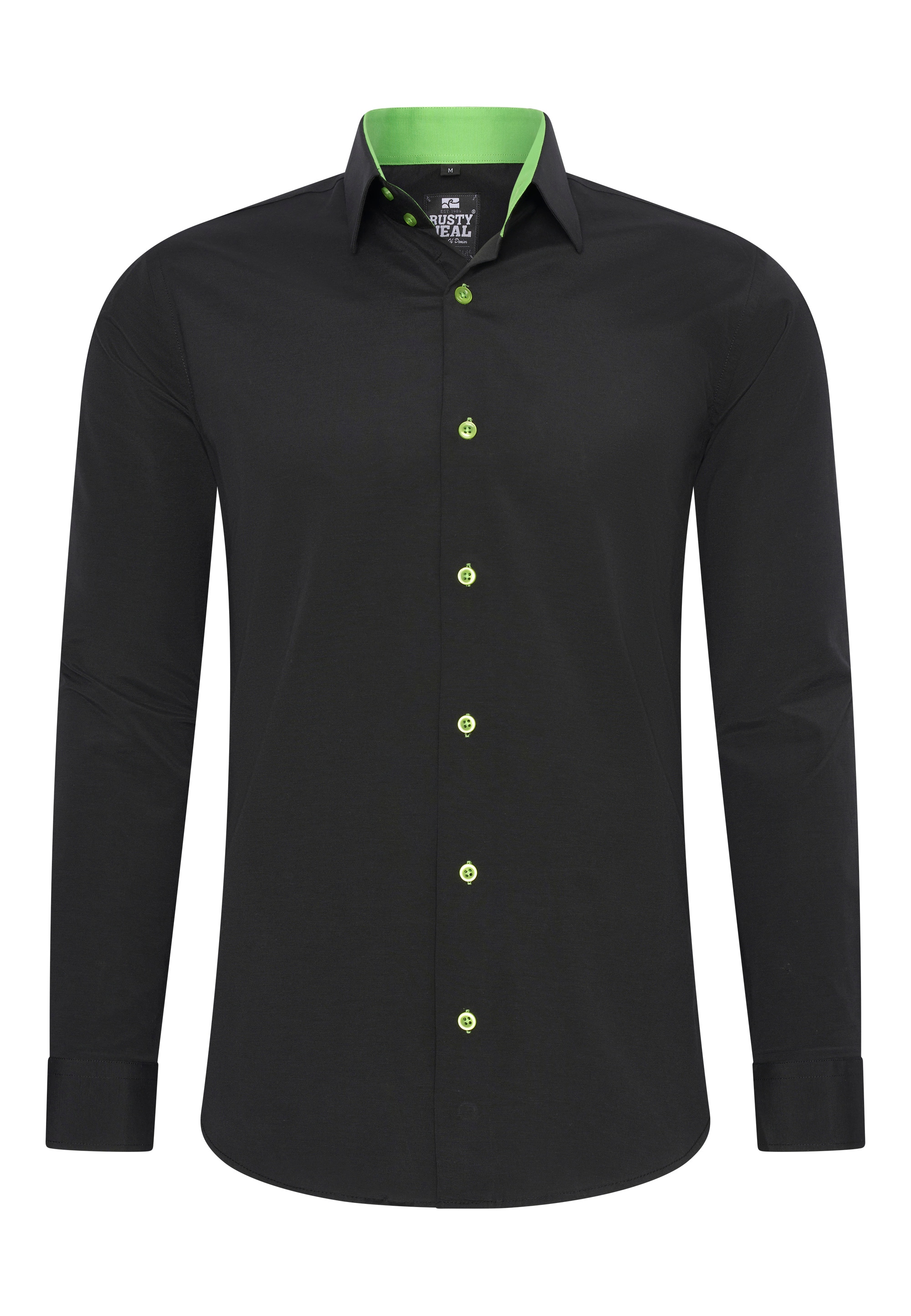 Langarmhemd RUSTY NEAL, Herren, Gr. 3XL, EURO-Größen, schwarz, 60% Baumwolle, 37% Polyester, 3% Elasthan, unifarben, Hemden, mit trendigem Farbkontrast Image