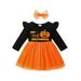 CenturyX Newborn Baby Girls My First Halloween Outfits Long Sleeve Letter Tutu Dress Headband Clothes Set Black 6-9 Months