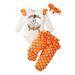 Gureui Toddler Infant Baby Girls Halloween Romper + Pants + Hairband Bow Pumpkin Skull Letter Print 3Pcs Holiday Outfit Set