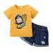 KIMI BEAR Toddler Baby Boys Shorts Outfits 2T Toddler Boys Summer Clothes 3T Boys Casual Cartoon Print Short Sleeve T-shirt Denim Short 2PCs Set Yellow