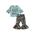 SHIBAOZI Toddler Baby Girl Boy Halloween Clothes Funny Letter Ruffles Sleeve T-Shirts Tops Pumpkin Skeleton Trousers Set