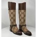 Gucci Shoes | Gucci Knee-High Boots With Harness Euro Size 36.5/ Us 6.5 Brown Gg Canvas Boots | Color: Brown/Tan | Size: 6.5