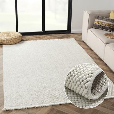 Teppich "Ava", weiß (weiß, creme), B:200cm H:7mm L:290cm, Polyester, MYFLAIR MÖBEL & ACCESSOIRES, Teppiche, Fransenteppich, Uni Farben, meliert, Sisal-Optik, auch in rund erhältlich, mit Fransen Image