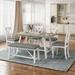 6 Piece Dining Table Set Wood Dining Table and chair Kitchen Table Set with Table, Bench and 4 Chairs, Rustic Style,White+Gray