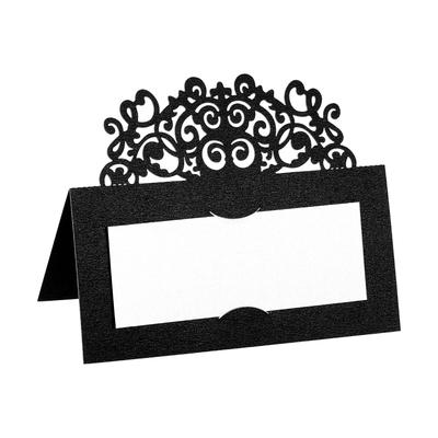 Table Name Place Cards,25Pcs Hollow Lace Cut Design Seat Blank Card, Black