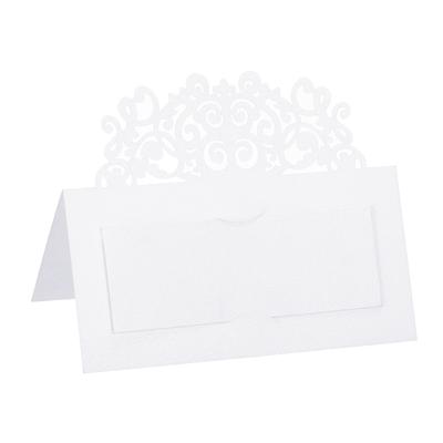 Table Name Place Cards,50Pcs Hollow Lace Cut Design Seat Blank Card, White