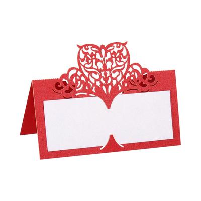 Table Name Place Cards,25Pcs Hollow Butterfly Cut Design Seat Blank Card, Red