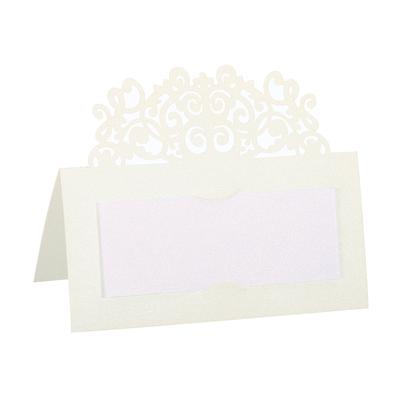 Table Name Place Cards,50Pcs Hollow Lace Cut Design Seat Blank Card, Beige