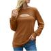 Womens Fall Fashion 2023 Womens Solid Color Long Sleeve Round Neck Hollow Out Tops Shirts Dressy Casual Basic Fall Tunic Tees Tops Blouses