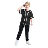 Toptie Boys Baseball Jersey Kids Button Down Jersey T Shirt Softball-Black White-10T