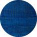 Ahgly Company Indoor Round Abstract Blue Orchid Blue Oriental Area Rugs 3 Round