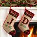 The Holiday Aisle® Christmas Plaid Personalized Burlap Stocking Cotton/Burlap/Jute in Gray/Green/Red | 10 H x 16 W in | Wayfair